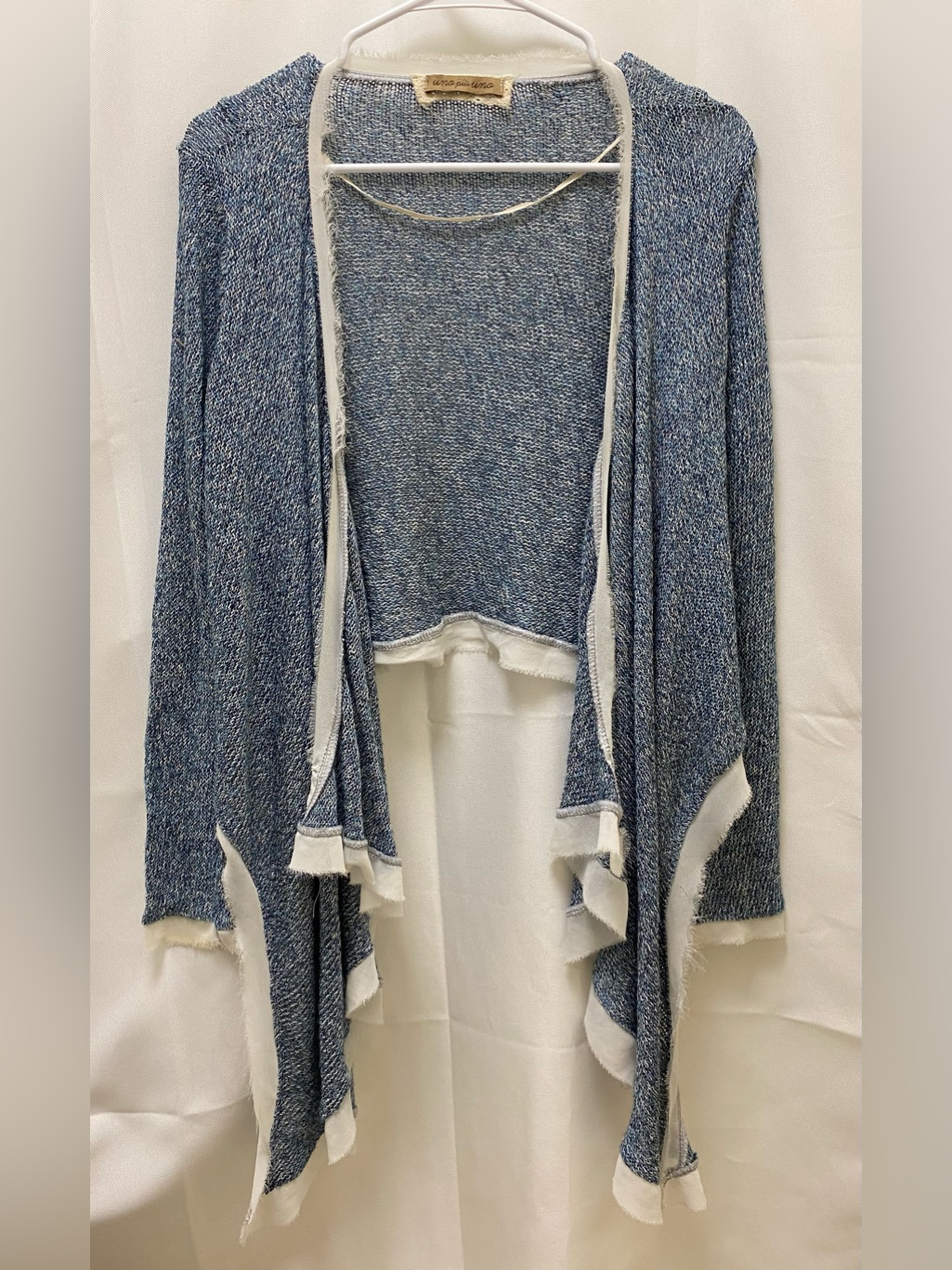 Blue Open-Front Draped Cardigan With Cream Trim By Bcbgmaxazria